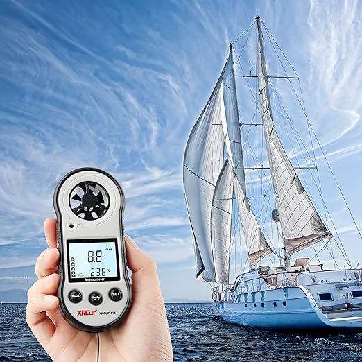 Digital Wind Speed & Temperature Anemometer, handheld Wind Gauge for Shooting, Windsurfing, Hunting - Gray