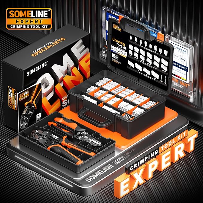 SOMELINE Mini-Fit Jr Connector Crimping Tool Kit, 2-24 Pin 4.2mm Connectors Set, 16-24 AWG Pins, Pin Extractor, Crimper & Stripper, Compatible with Molex, for PC Power, ATX, GPU PCIe, 3D Printer & DIY