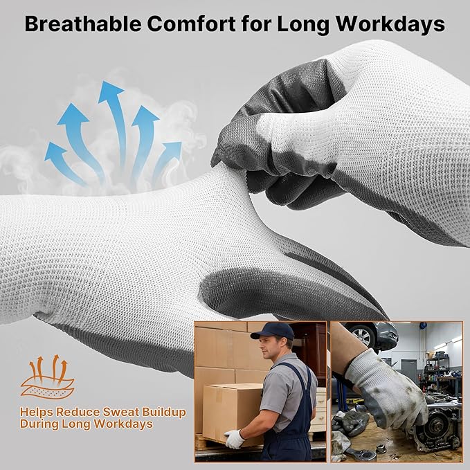 Work Gloves, 3 Pairs - Nitrile Coated Non-Slip Grip Working Gloves for Men & Women, Lightweight Breathable 13-Gauge Nylon Knit for Warehouse, Gardening, Automotive & DIY Work (Large)