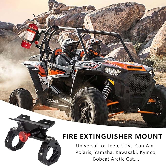 Fire Extinguisher Mount Bracket, Aluminum UTV Quick Release Fire Extinguisher Mount for 1.75''-2'' Roll Bar, Universal for UTV RZR Polaris Ranger, with 4 Clamps