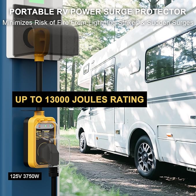 RV Surge Protector 30 Amp, 13000 Joules RV Circuit Analyzer with Waterproof Cover,RV Adapter Plug for Camper Travel Trailerss (30AMP-Yellow)
