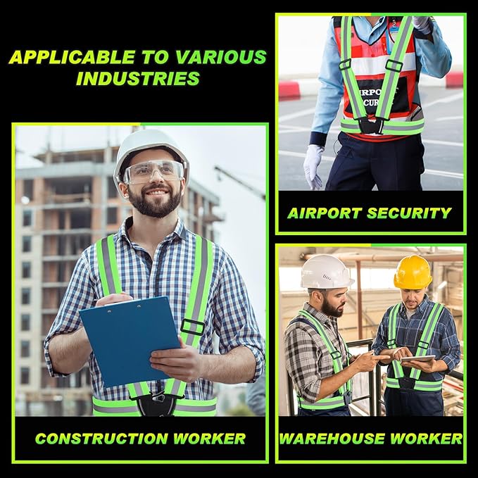 Hercicy 4 Pcs Reflective Vest High Visibility Safety Vests, Adjustable Running Gear Straps Lightweight Reflector for Construction (Green)