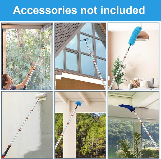 Telescopic Extension Pole Reach to 28FT,Paint Roller Extension Pole, telescoping Pole with Flip-Lock Design, Multi-Purpose extendable Pole for Windows Cleaning Paint Roller, Duster(Orange-20ft)
