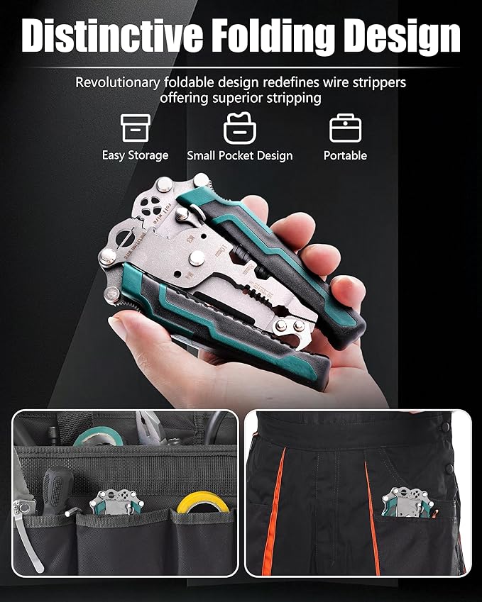18 In 1 Foldable Ｗire Stripper Crimper, Folding Wire Stripping Tool, Multifunctional Wire Strippers Electrical，Electric Cable Stripper, Cable Cutters with Plier, Crimper, Twister, Splitting, 2pcs