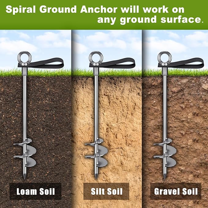 24'' Ground Anchors Screw in - Heavy Duty Trampoline Anchors - Shed Anchor Kit - Mobile Home Anchors - Earth Anchors for Swing Sets, Gazebos, Carports, and Hurricane, 2pcs