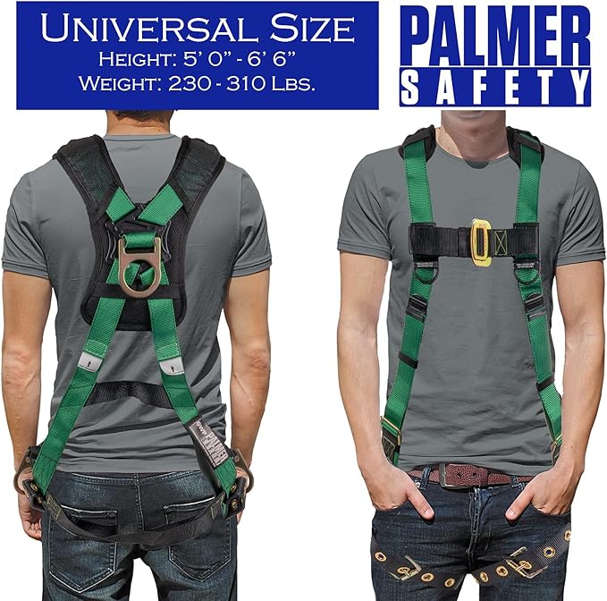 Palmer Safety Fall Protection Safety Harness Kit I Construction Harness + Various Lanyard + D-Ring Extender