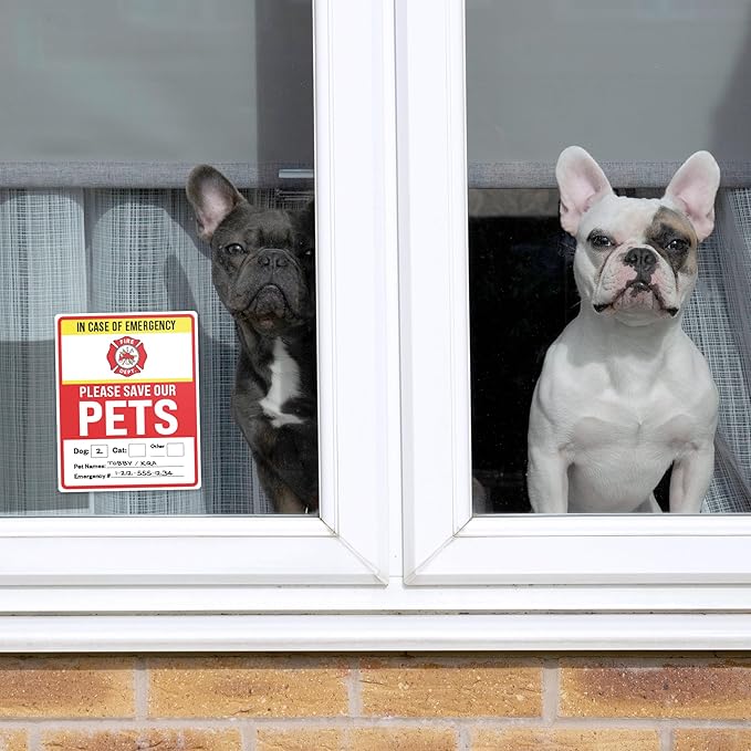 Pet Alert Safety Fire Rescue Sticker, 4" x 5" 6pk - Emergency Pet Inside Decal - in Case of Danger Home Window Door Sign