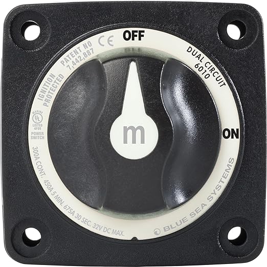 Blue Sea Systems 4‑Position Mini Selector Battery Switch, Black, 6007200 m‑Series
