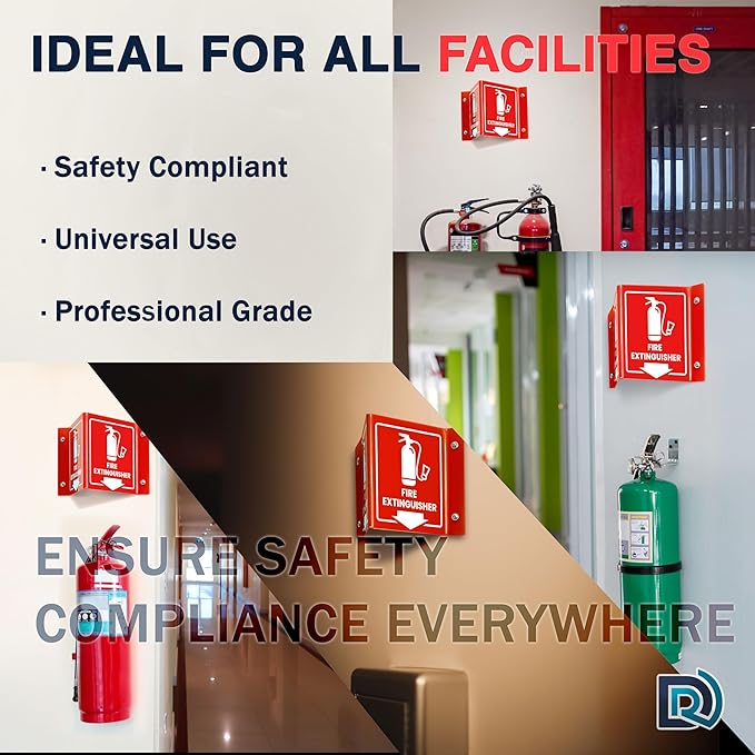 8 PC Fire Extinguisher Signs, 6 Inch Fire Extinguisher Two-Sided Acrylic Projecting V-Sign with Down Arrow, Including Screws