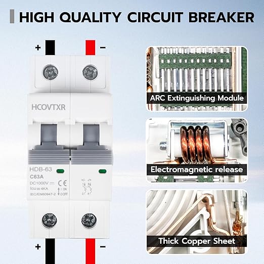 Solar Panel Disconnect Switch 1000V 63A PV Disconnect Switch Outdoor Miniature Circuit Breaker with IP67 Waterproof Box for Solar PV Home Battery Systems (1000V 63 A)