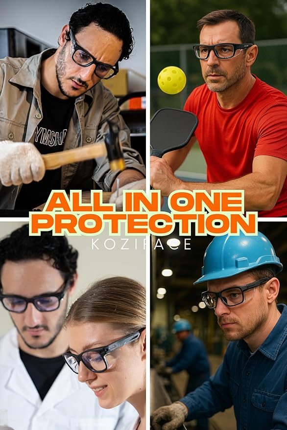 KOZIFACE E52 Anti-Fog Safety Glasses, ANSI Z87.1 Eye Protection with Side Shields, Clear Lens, Lightweight for Work, Lab DIY