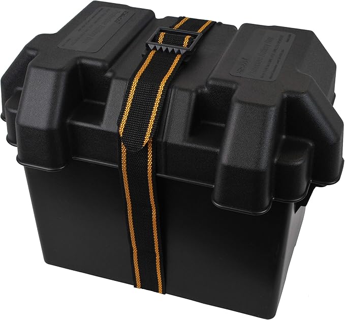 Attwood 9069-1 Standard Non-Vented Battery Box with Mounting Strap, Fits Group 24 Batteries, Black