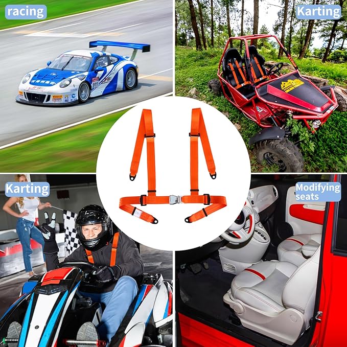 Yakitoko Universal 4 point Safety Harness Set 2inch Fits Go Kart,UTV,ATV,Racing Orange (FJKORANGE)