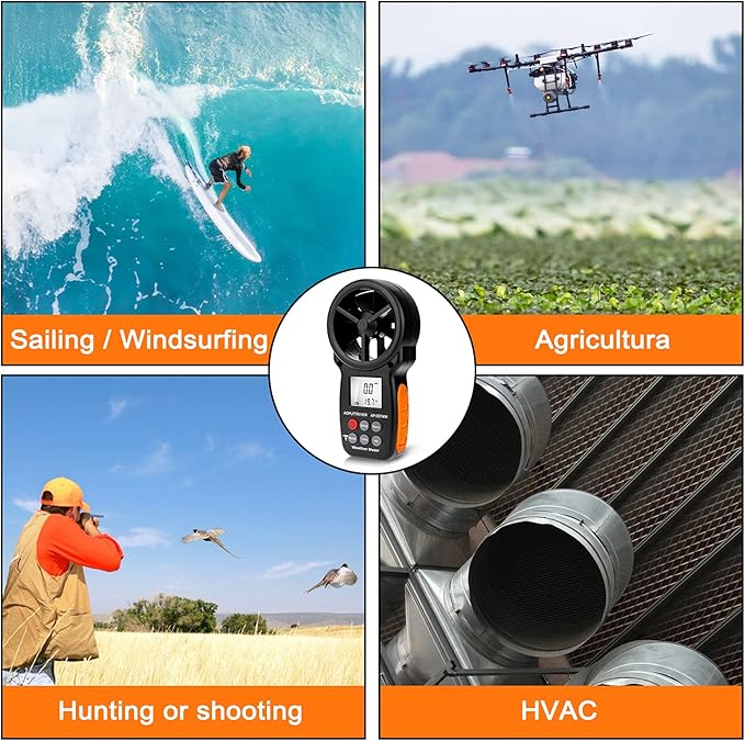 Digital Anemometer Barometer Pressure Gauge for Wind Speed Temperature/Humidity/Dew Point/Wind Chill/Altimeter Barometer with Backlight MAX MIN AVG AP-007WM