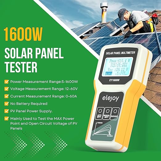EY1600W Solar Panel Tester Multimeter, DC/AC Solar Panel Watt Meter, Photovoltaic Panel Solar Tracker, Auto & Manual MPPT Open Circuit Volt Current Troubleshoot Utility Tool, Backlit LCD (Upgrade)