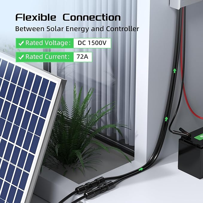 Bateria Power 20Ft 8AWG Solar Panel Extension Cable, 10mm² Twin Wire Conductor Parallel Solar Wire Adapter Kit with Waterproof Female & Male Solar Connectors for RV, Marine, Photovoltaic Systems