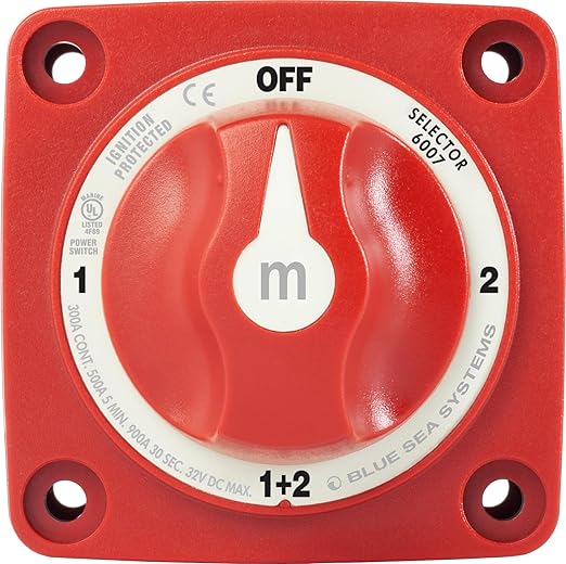Blue Sea Systems 4‑Position Mini Selector Battery Switch, Red, 6007 m‑Series