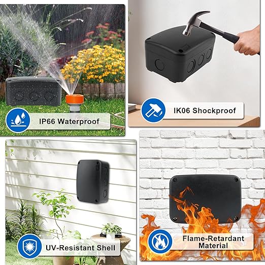 Outdoor Junction Box,Nineleaf IP66 Waterproof Electrical Project Boxes PVC/ABS Plastic Enclosure Box Universal Watertight 4.9 x 3.3 x 2.3 inch,Black