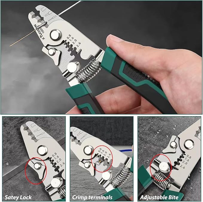 3 Holes Fiber Optic Wire Stripers 2025 New,Comes with 4 Cable Stripping Hole Sizes and a Small Adjustment Wrench,Precision Fiber Stripper/Optic Tools for Installers and Electricians