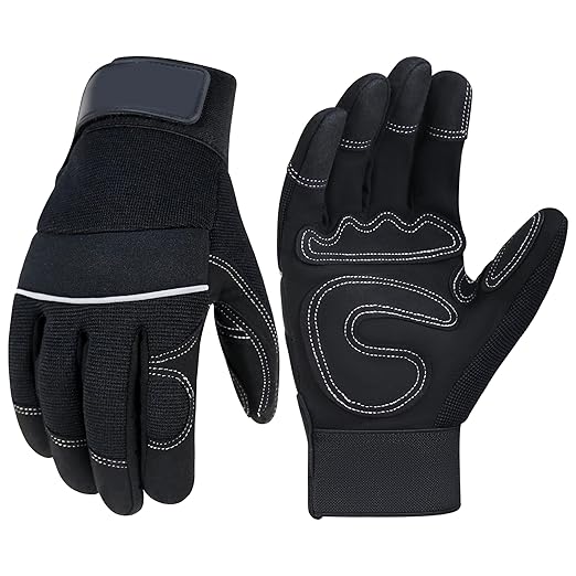 HANDLANDY Work Gloves Mens & Women, Utility Safety Mechanic Working Gloves Touch Screen, Flexible Breathable Yard Work Gloves (X-Large, Black)