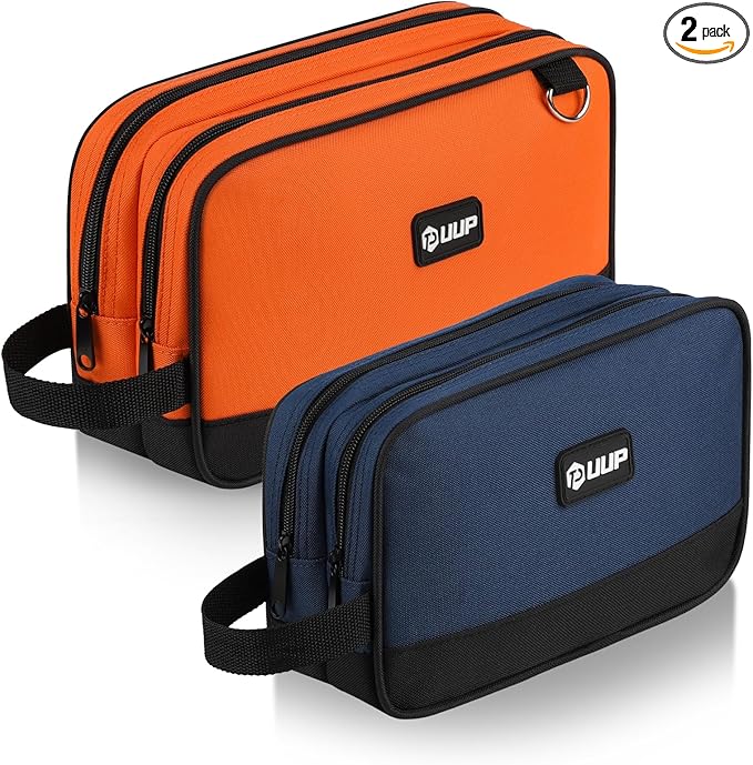 12 10" Small Tool Bag 2 Pack, Zipper Tool Pouch 2 Compartments, Utility ToolBag with Carrying Handle, Toolbox Organization, Screwdriver Storage Tool Box, Mechanic Men Dad Gifts, Orange/Green