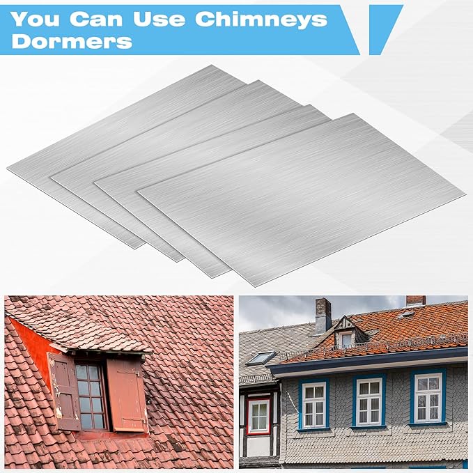 Therwen 140 Pcs 5 x 7 Inch Flashing Aluminum Sheet Roof Flashing Metal Roof for Shed Weatherproofing Areas Around Chimneys or Skylights (Silver)