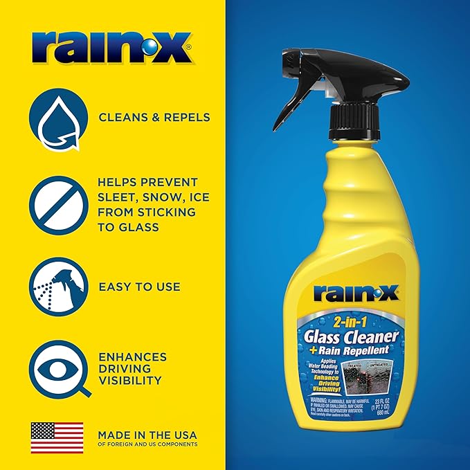 Rain-X 5071268-2 2-in-1 Glass Cleaner and Rain Repellant, 23 oz. (Pack of 2) - Provides a Streak-Free Clean for Automotive Glass While Preventing Sleet, Snow, Ice, and Road Spray Build Up