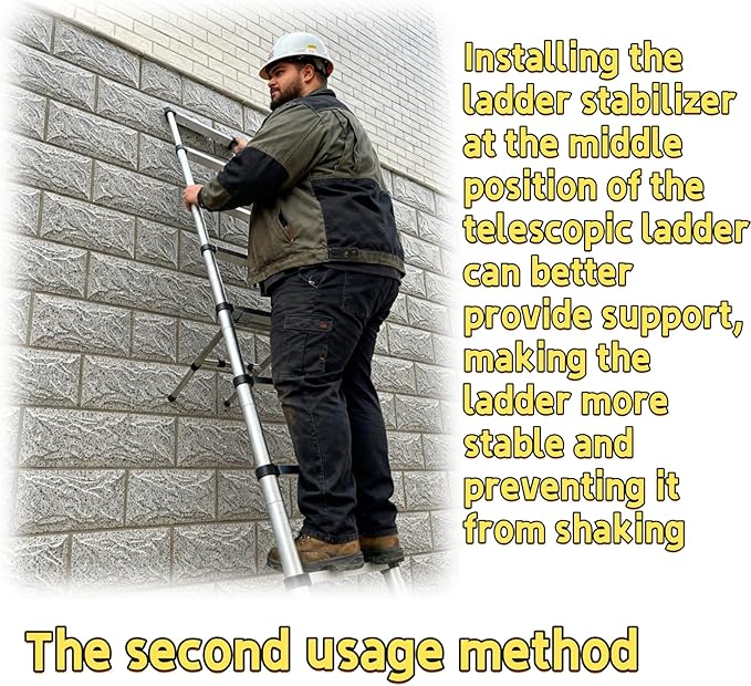 Extension Ladder Stabilizer, Adjustable Ladder Standoff with Rotatable Rubber Feet, Constructed from Stainless Steel, Easy to Install and Suitable for Both Homeowners and Outdoor Professionals