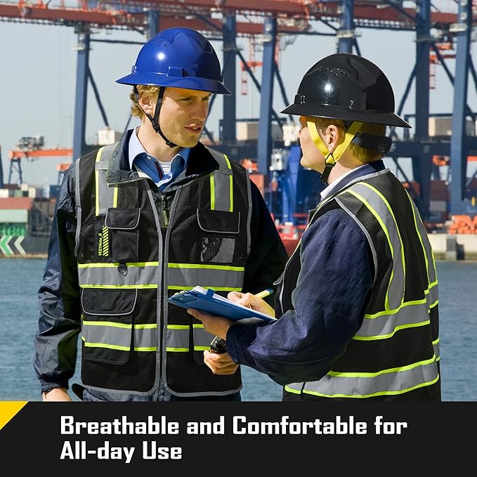 COOLJOB 9 Pockets Reflective Mesh Safety Vest for Men, Hi-vis Work Vest for Construction, Class 2 ANSI Standard, Orange