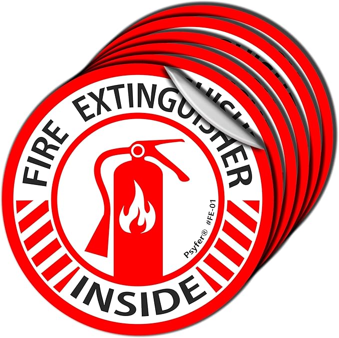 Psyfer® (Fade-Free) Fire Extinguisher Inside UV Stickers - 6 Pack [Made in USA]