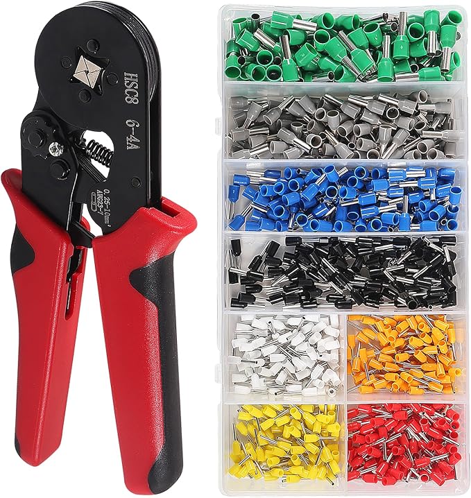 801PCS Ferrule Crimping Tool Kit, AWG23-7 Self-adjustable Ratchet Wire Crimping Tool Kit Crimper Plier Set with 800PCS Wire Terminals Crimping Connectors Wire End Ferrules Terminals