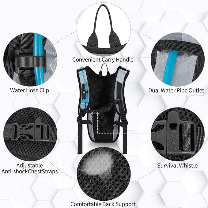 Hydration Backpack with Leak Proof Water Bladder, Lightweight Hydro Water Daypack for Rave, Cycling, Running, Hiking, Climbing