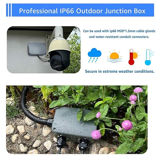 SuperInk PVC/ABS Plastic Dustproof Waterproof IP66 Electrical Junction Box 4.9 x 3.3 x 2.3 inch (125x86x62mm),with 4PK 20mm Outdoor Weatherproof Cable Glands