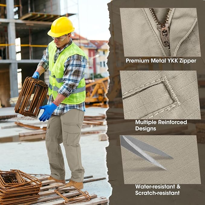 IGOLUMON Men's Ripstop Tactical Pants Breathable Stretch Cargo Pants Outdoor Lightweight EDC Work Hiking Pants Zipper Pockets