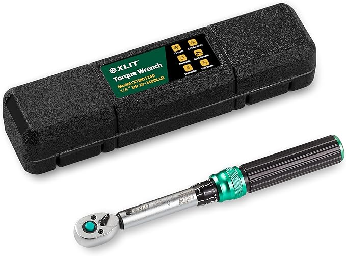 1/4" Click Torque Wrench, ±3% Accuracy, Smooth 72-Tooth Ratchet, Dual Scale (20-240 in.lb/2.3-27 Nm), Durable CR-V Steel, Pro Repair Tool with Portable Case, for Road/Mountain Bike, E-Bike, MTB