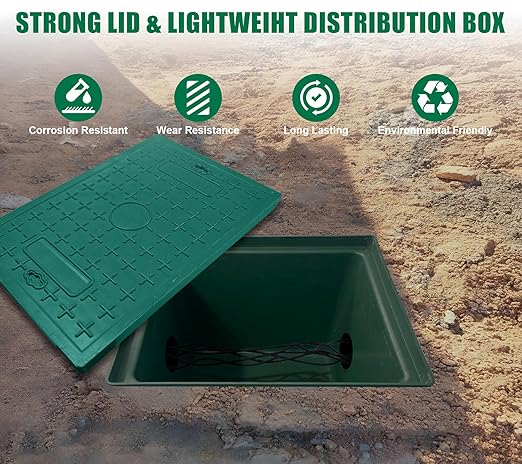 2 Pack 24x16x16 Underground Splice Box Rectangular Electrical Junction Boxes PP Distribution Pull Chamber W/FRP Inspection Cover Access Enclosure Pit Drillable Tapered Wiring Box for Cable