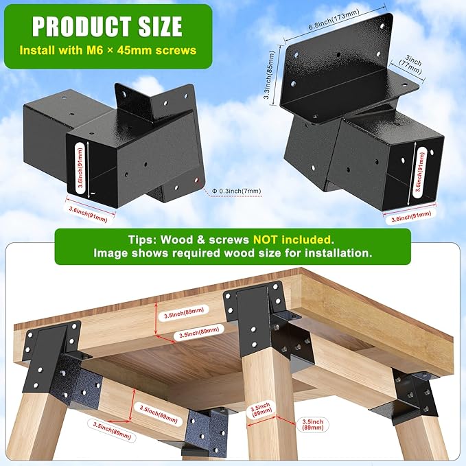BeneLabel 4Pack 4x4 Compound Angle Brackets Heavy Duty Deer Stand Bracket Hunting Blind Brackets for Tree House, Swing Set, Observation Platform, Deers Station, Picnic Table, Play Sets