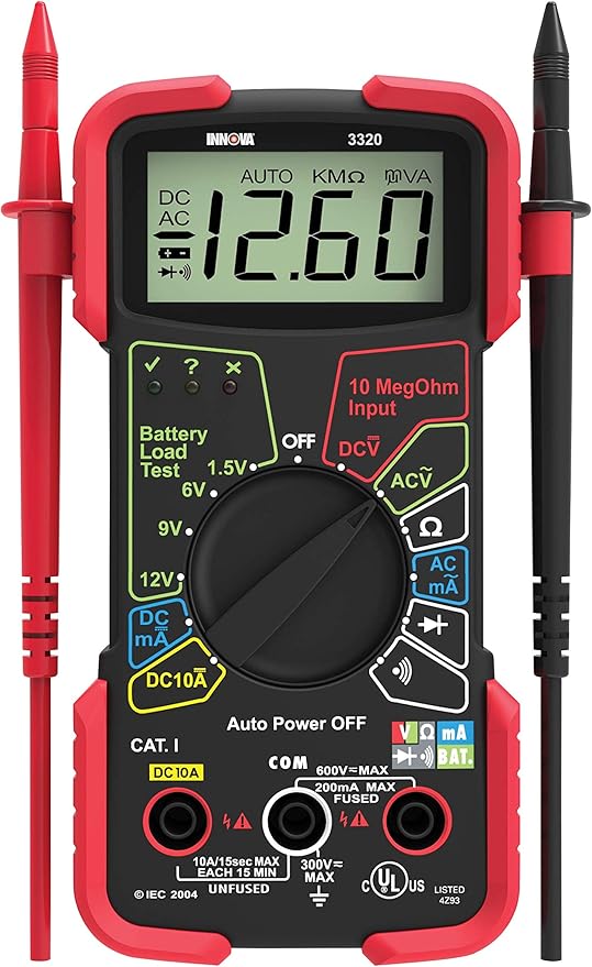 INNOVA 3320 Auto-Ranging Digital Multimeter, Red & Black