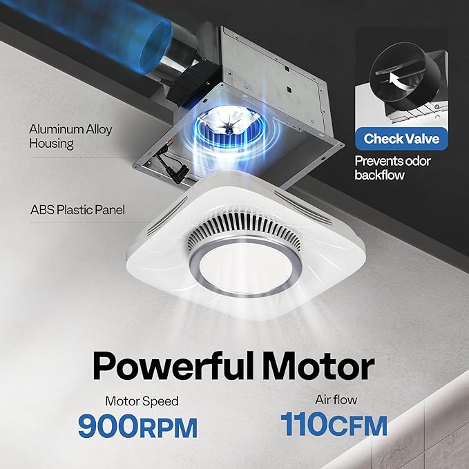 VIVOHOME Bathroom Exhaust Fan with Light, Max 110 CFM 1.0 Sone Shower Ventilation Fan, Super Quite Fan w/ 6000 K 1000LM LED Cool White Light, for 4'' Duct Ceiling Mount