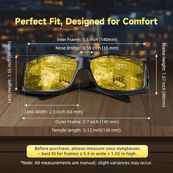 Night Driving Glasses Night Vision Glasses Fit Over Glasses Polarized Anti-Glare UV400 Gift for Men Women
