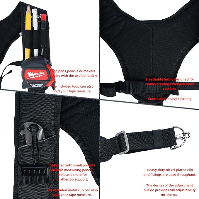 MELOTOUGH Tool Belt Suspenders Work Belt Suspenders for Men Big and Tall Construction Bag Suspenders Padded Work belt for Carpenter/Electrician/Roofing/Farmer work(Y Back)
