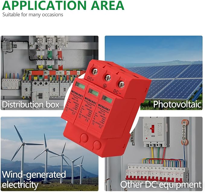 DC 1000V Surge Protective Device (SPD), 3-Pole 20kA Solar PV Lightning Arrester, Photovoltaic Surge Suppressor, DIN Rail Mount, Replaceable Modular Design, Red