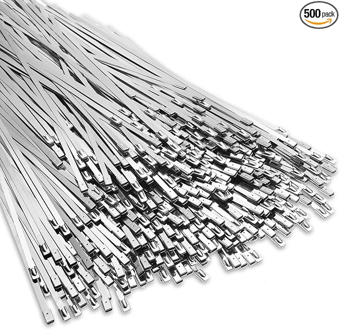 LEIFIDE 500 Pcs Metal Zip Ties 304 Stainless Steel Zip Ties Heavy Duty Self Locking 220 Pound Tensile Strength Cable Suitable for Exhaust Wrapping Fence Outdoor Workshop Canopy(11.8 Inch)