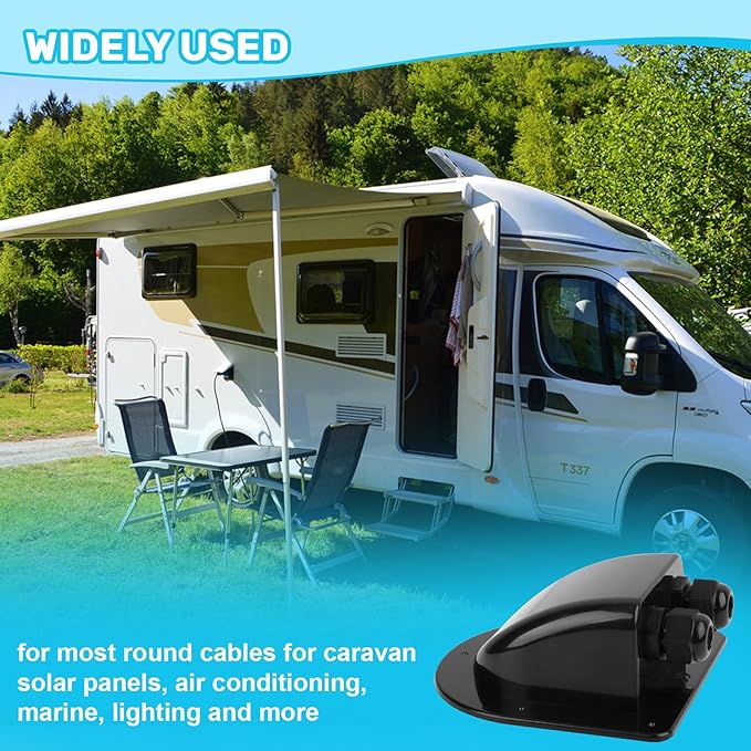 Waterproof ABS Solar Dual Cable Introduction Gland Box, Suitable for Double Cable Waterproof Protection Shell of Solar Panels in RVs, Boats, Roofs, and Engine Rooms 2 Pack (Black)