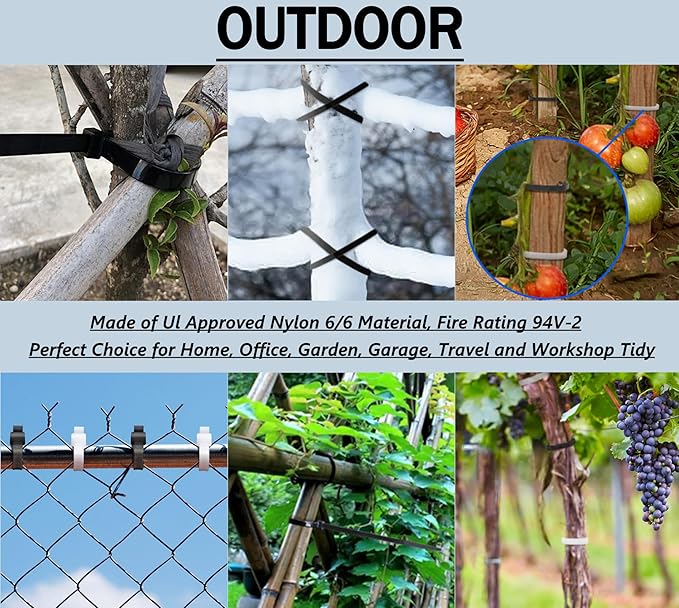 2000 Pack Zip Wire Ties 12 Inch Cable Zip Ties Clear+ Black Tie Wraps with 70 Pounds Tensile Strength, Self-Locking Cable Ties, UV Resistant Thick Nylon Wire Ties for Indoor and Outdoor