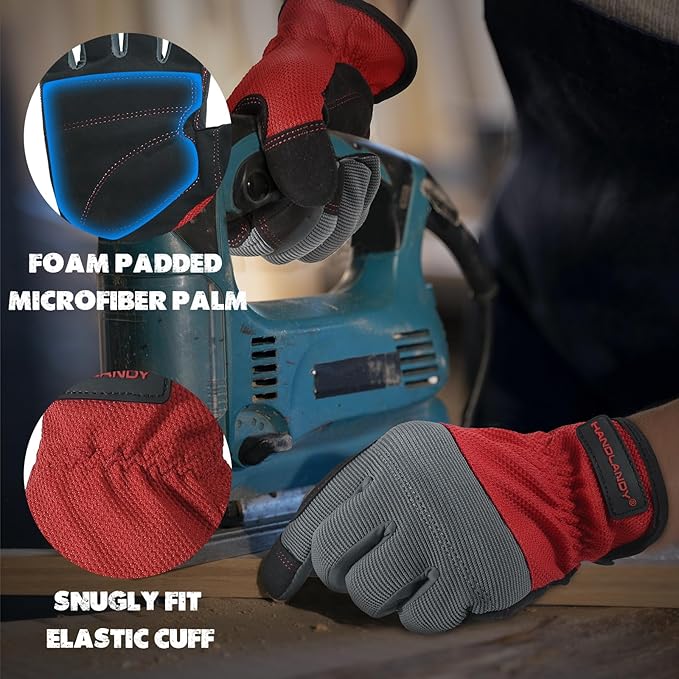 HANDLANDY Work Gloves for Men & Women, Utility Mechanic Working Gloves Touch Screen, Flexible Gardening Gloves for Yard