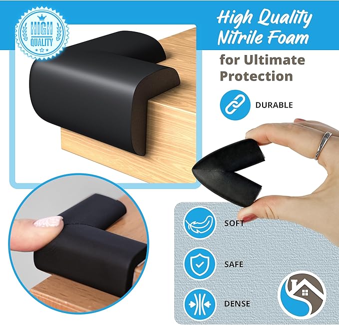 8-Pack Corner Protectors Baby Proof, Furniture Corner and Edge Safety Bumpers, Soft Rubber Foam Cushion Covers, 3M Taped Corner Guards, Baby Child Proofing Pads, Table Corner Protectors, Black