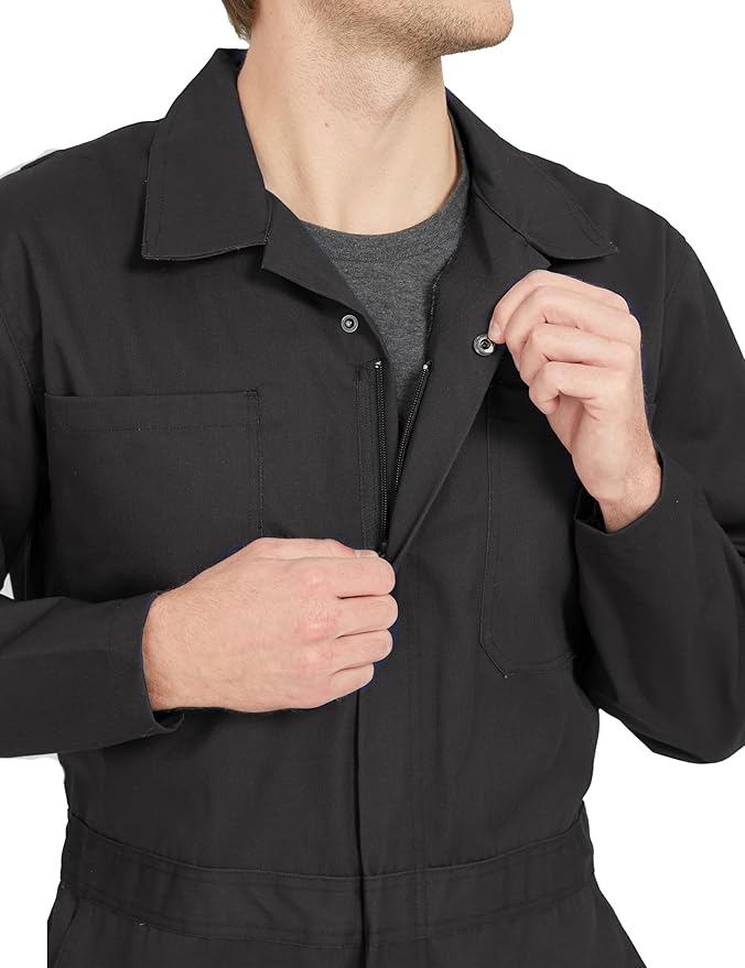 Ubon Long Sleeve Coveralls for Men, Zip Front Cotton Twill Work Coverall, Action Back Jumpsuit with Pockets
