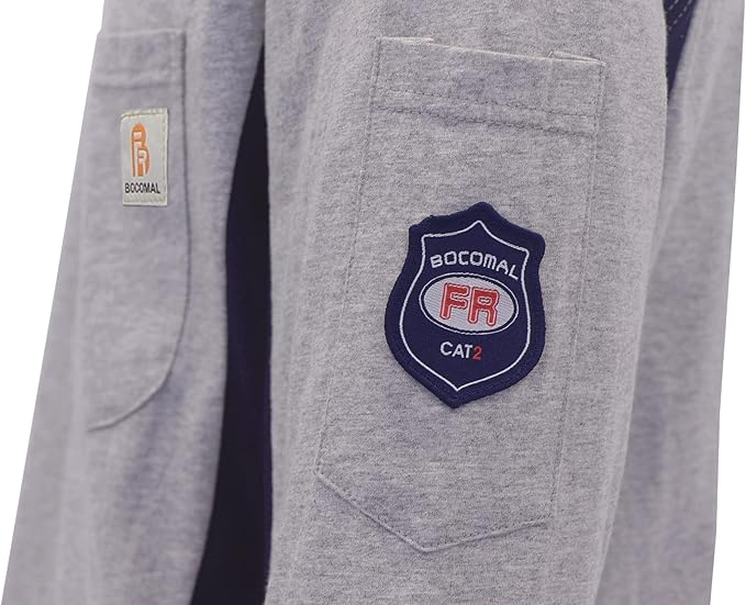 BOCOMAL FR Shirts 5.5oz Light Weight Henley and Short Sleeve Flame Resistant/Fire Retardant Clothing Shirt