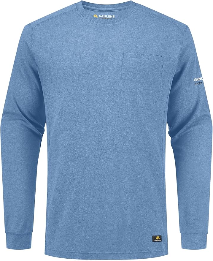 FR Shirts for Summer Crew T-Shirt 5.5OZ Heather Jersey Flame Resistant Long Sleeve Crew T Shirt CAT2